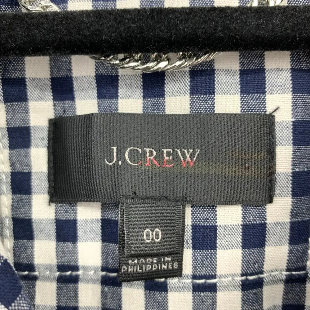 J. Crew Women's Size 00 Full Zip Plaid Moto Jacket Long Sleeves Navy/White Check